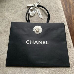 Chanel Black and White shopping bag with flower